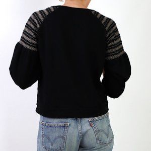 Black Puff Sleeve Sweatshirt M Stitched Detailed Arm Boxy Fit Boho Loungewear